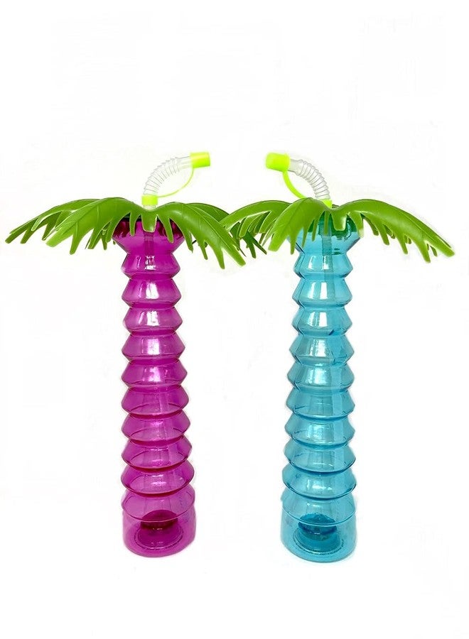 LED Light Up Palm Tree Luau Yard Party Cups - 2 Pack - 16 OZ, Pink, Blue, Green - Light Up Tumbler With Straw - For Margaritas, Frozen Drinks, Kids Parties - Image 2